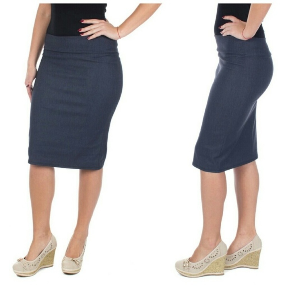 Professional Pencil Skirt, D1114, Denim Black